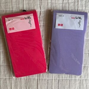 Uniqlo Tights Pair in Hot Pinky Red and Lavender L/XL